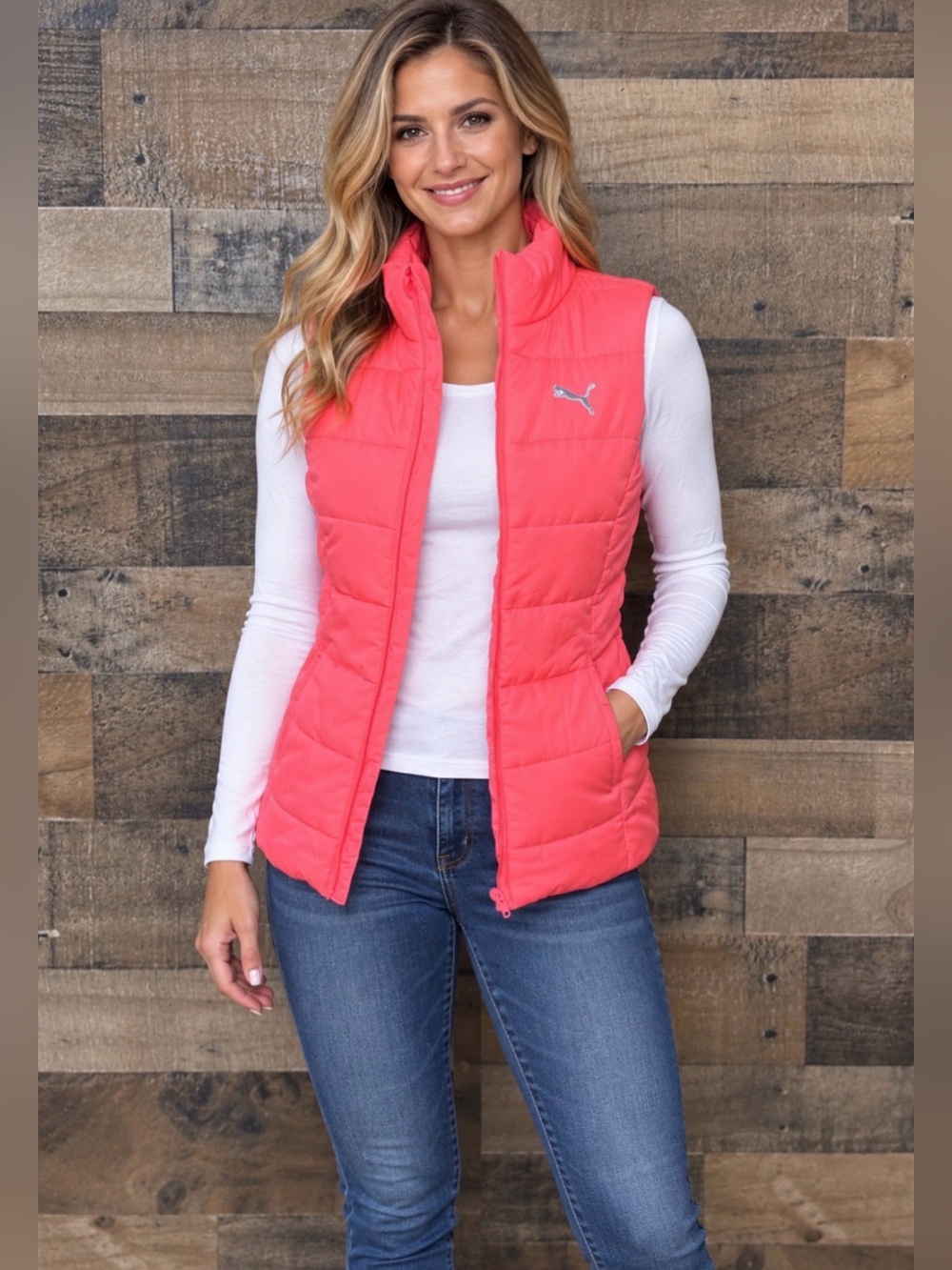 NEW NWT Women's Pink Puffer Vest Winter Ski Jacket Coat Zip Medium 8 10 M